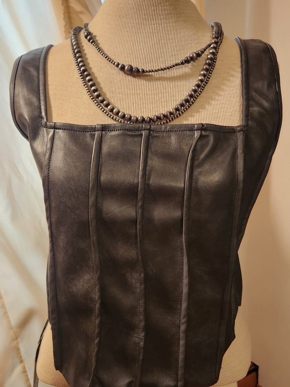 Women’s Black Faux Leather Square-Neck Tank Top